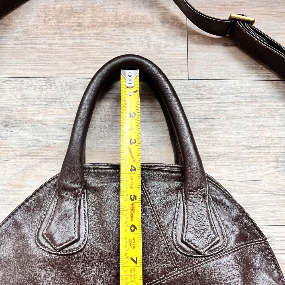 Vintage Rough Roses Brown Leather Handbag Slouchy Boho Shoulder Bag Rustic - Picture 9 of 10